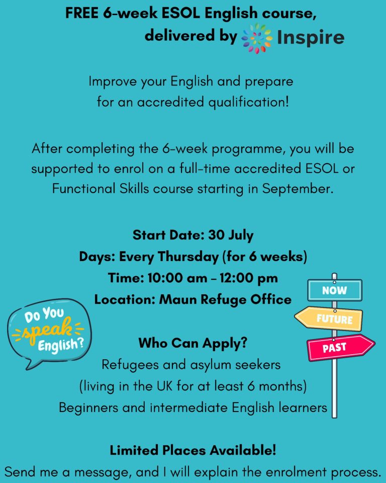 Free 6-week ESOL ENGLISH COURSE
